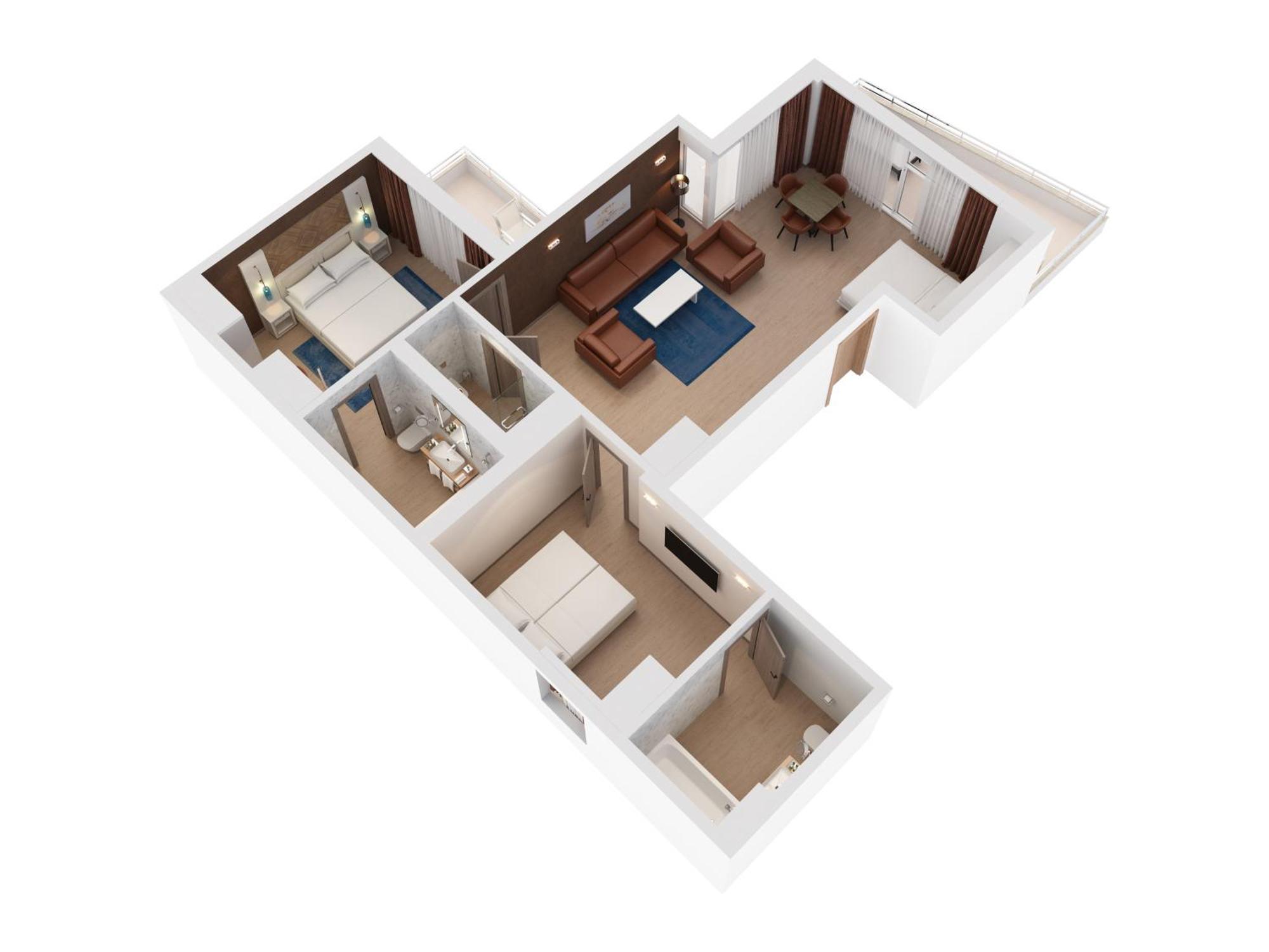 Hilton Rijeka Costabella Beach Resort And Spa Room photo 3D floor plan of a hotel room