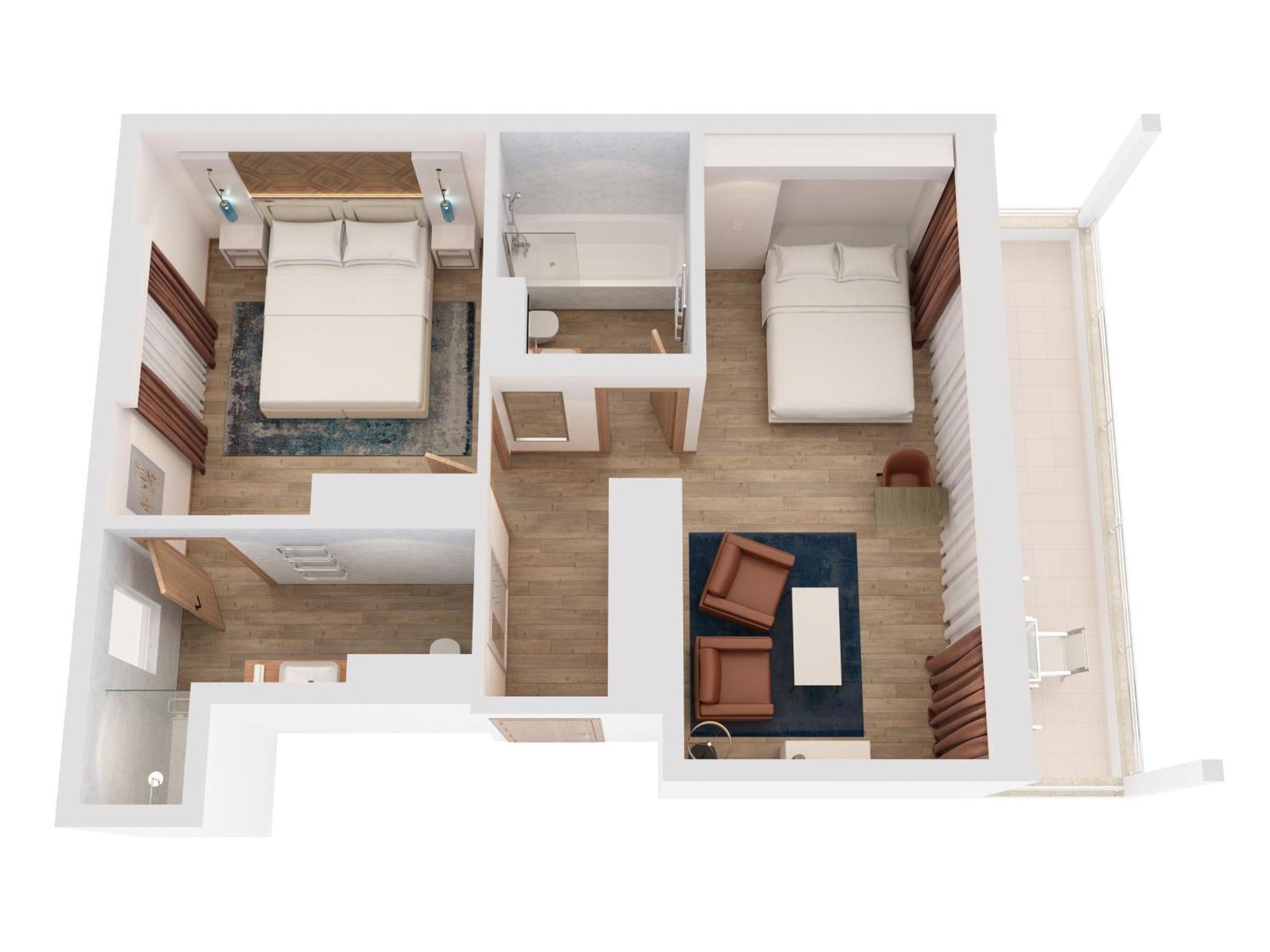Hilton Rijeka Costabella Beach Resort And Spa Room photo 3D floor plan of a hotel room